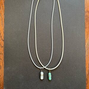Howlite Gemstone Obelisk Pendant Necklaces | Set of 2